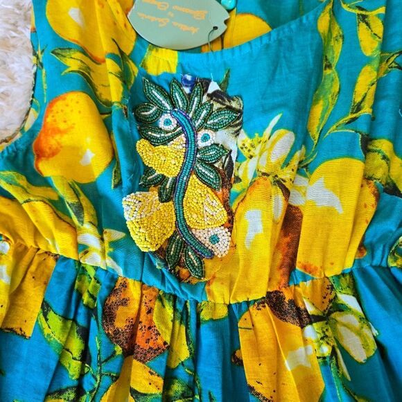 ANTICA SANTORIA Floral Yellow and Blue Sundress One Size Summer Dress - Picture 7 of 9